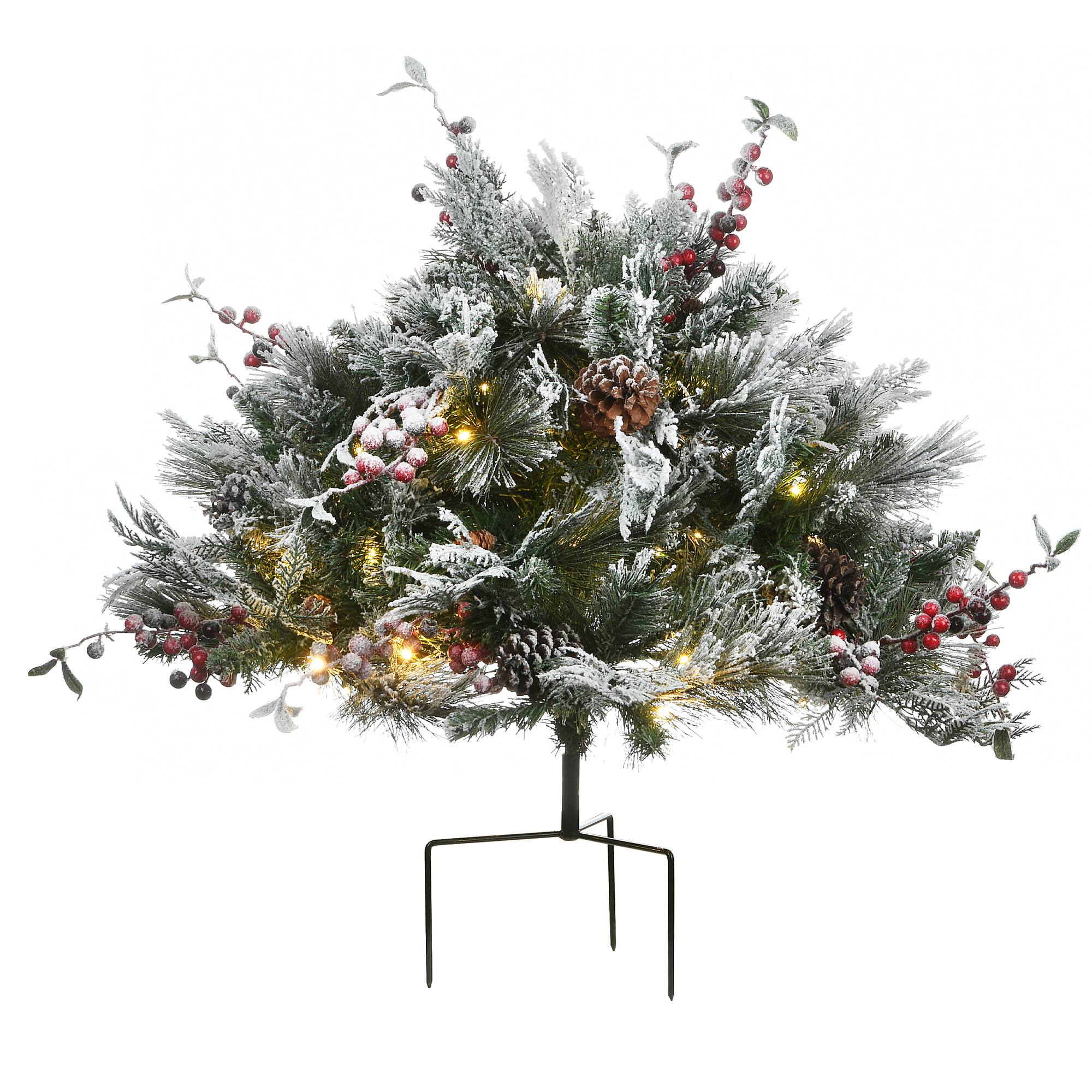 22" Snowy Bedford Urn Filler with Battery Operated LED Lights